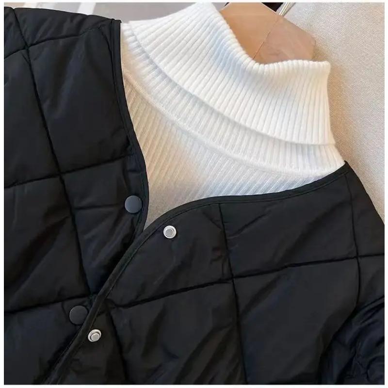 Winter Cotton-Padded Jacket for Women  Autumn New Korean Sle Versatile Lightweight Rhombus Plaid Cotton-Padded Jacket