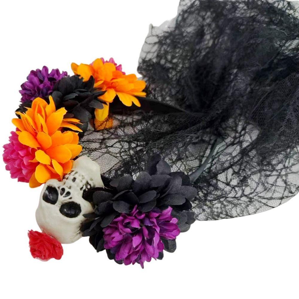 Floral Halloween Skull Hair Hoop Artificial Flower Ghost Festival Headpiece Carnival Events