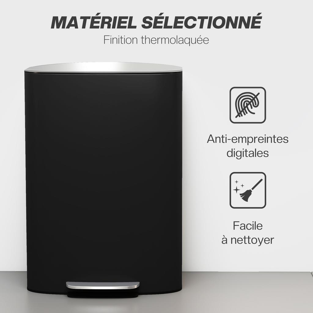 Kitchen Bin, 50 L, Pedal, Removable Inner Bucket, Soft-Close Lid, 45.1 x 36.5 x 62.6 cm, Black