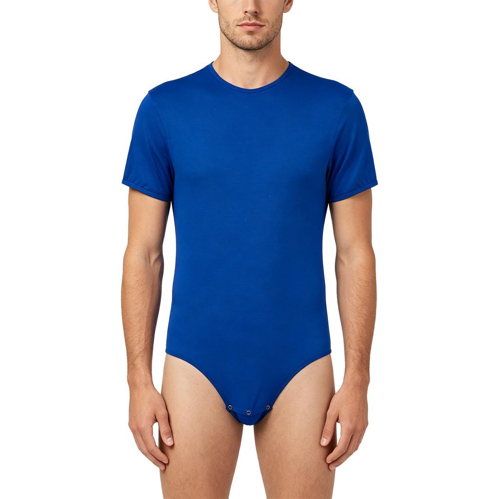 Men Sexy One Piece Lingerie Solid Color Short Sleeves Press Crotch Bodysuit Romper Pajamas