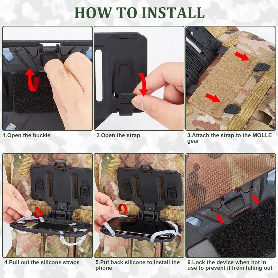 Tactical Molle Mobile Phone Carrier Quick Access Folding Holder for 4.7"-6.7" Phones Hunting Vest Chest Bracket Airsoft Otdoor