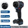 1/4inch 4000rpm Brushless Electric Screwdriver 21+1 Gear Two Speed Cordless Electric Drill Tool For Makita 18v Battery