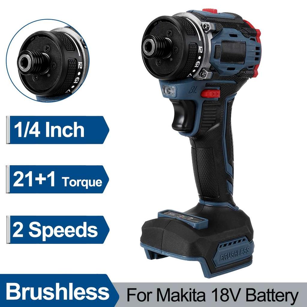 1/4inch 4000rpm Brushless Electric Screwdriver 21+1 Gear Two Speed Cordless Electric Drill Tool For Makita 18v Battery