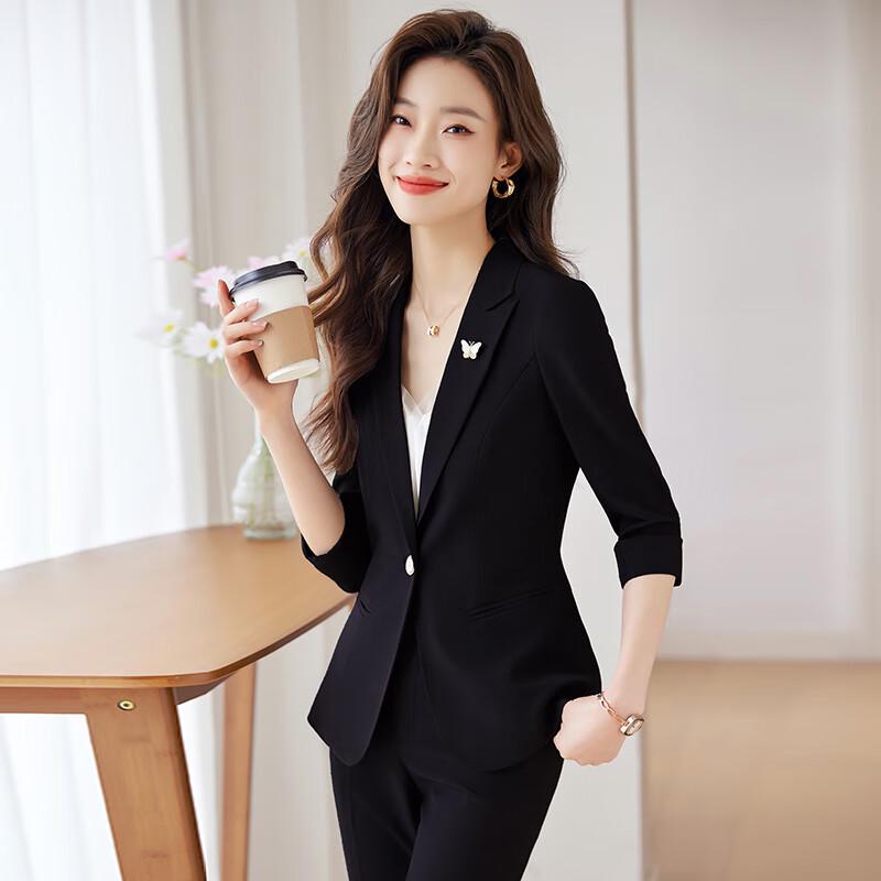 Damen Sommer Professionelles Blazer- und Crop-Hosen-Anzug