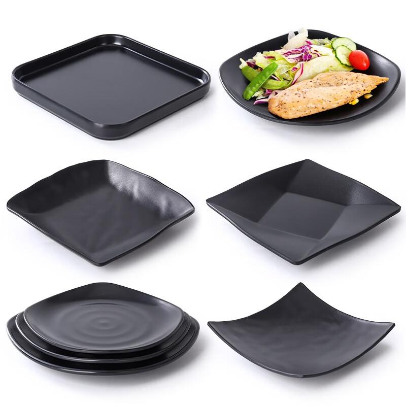 Меламиновые тарелки для фастфуда в японском стиле, черные