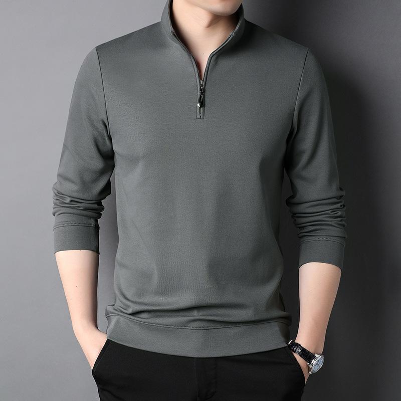 Autumn Sports Long-sleeved T-shirt Half Zipper Stand Collar Casual Young and Middle-aged Solid Color Men's Loose T-shirt Trendy