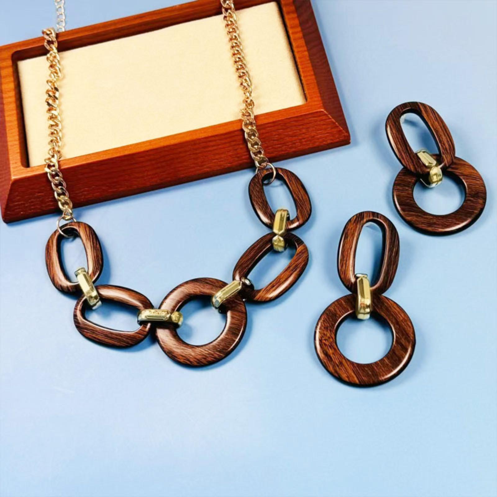 

Набор из трех предметов, Серьги и ожерелье в винтажном стиле с геометрическим пэчворком, Изысканный и элегантный, Минималистичный и универсальный One Size