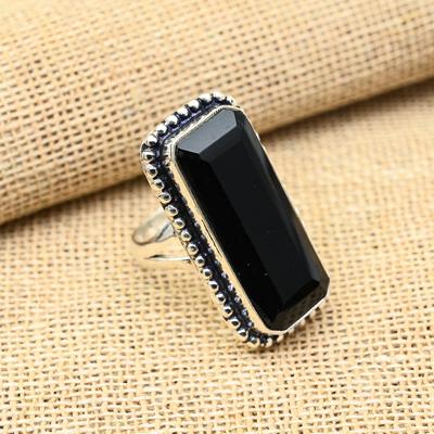 Gemma Spinello Nero Fatto a Mano 925 Argento Sterling Massiccio Gioielli Anello Per Regalo di Matrimonio