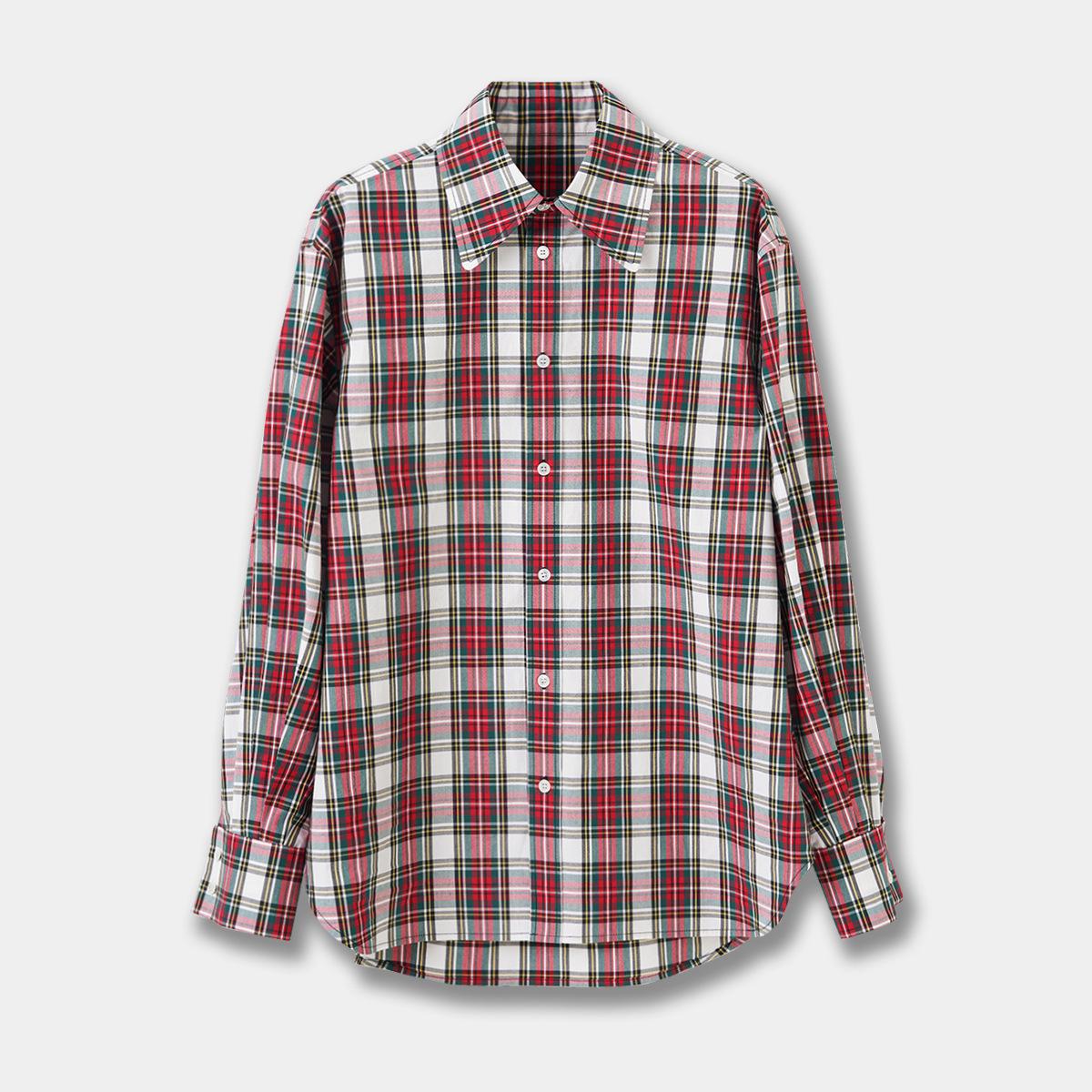 

CE Classic Women s Red & White Plaid Stand-up Collar Cotton Long-Sleeve Shirt - Early Spring Casual Wear One Size