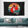 Vintage Gorilla Label Tapestry With Retro Sunset Background, Creating Playful Room Decor And Surrounding Quality Life Around You
