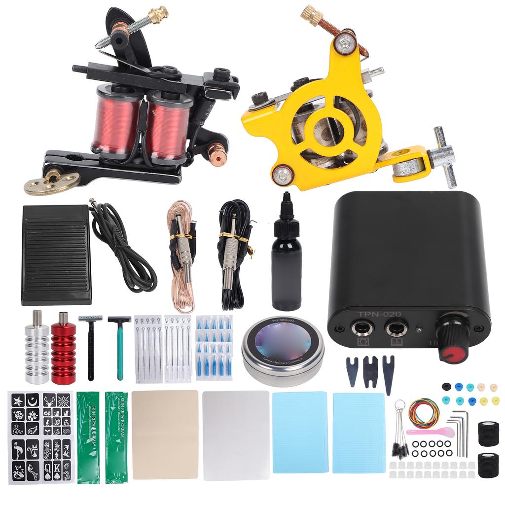 Coil Tattoo Machine Set Foot Pedal Novice Foot Pedal Clip Cord Practice Skin Tattoo Tool Kit