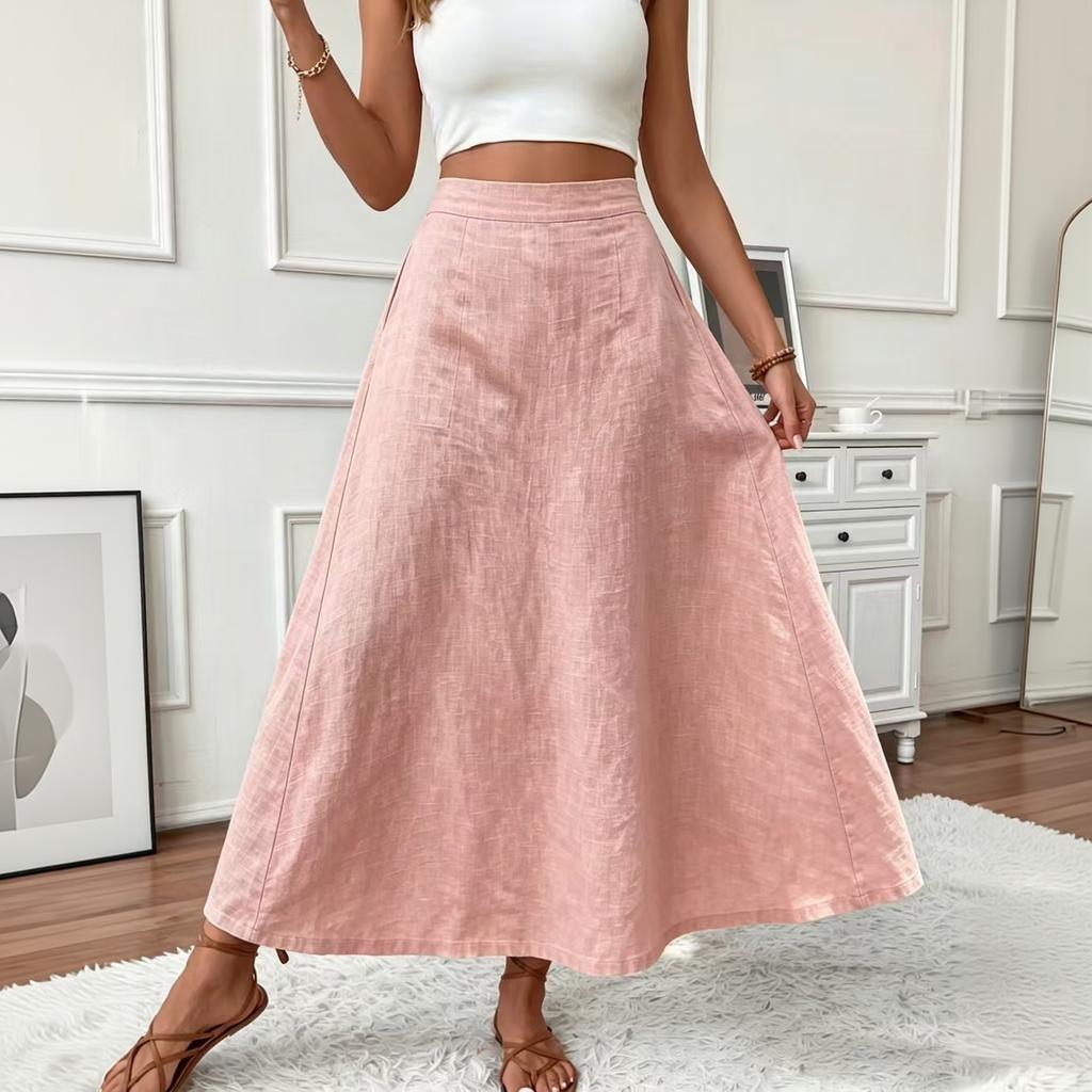 Damen High Waist A-Linien Rock mit elastischem Bund Farbe Lässiger Rock für den Alltag