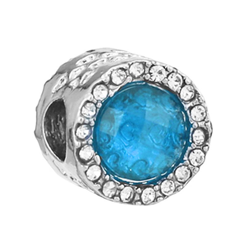 New Silver Plated Blue Diamond Alloy Large Hole Charm Beads For DIY Bracelet Necklace Jewelry Accessories Gifts