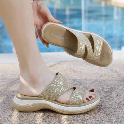 Fashion Shoes for Women Summer Fashion Slip On Platform Sandals Wedges Comfortable Rhinestone Women Sandals Slippers Women