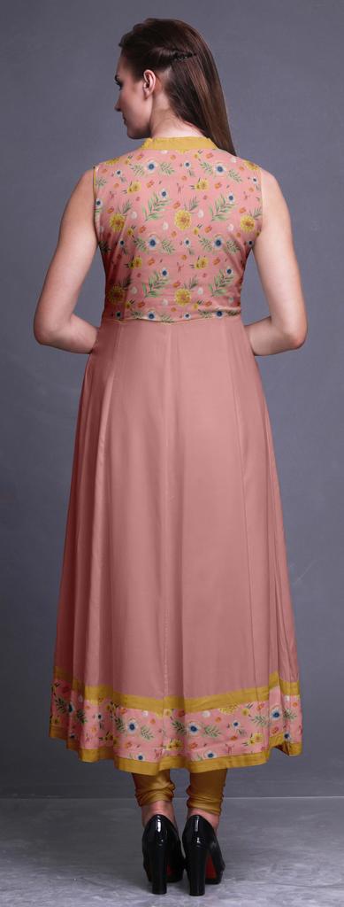 Bimba Aquamarine Green Damask Printed Women Designer Mandarin Collar Anarkali Dress Indian Ethnic Kurta