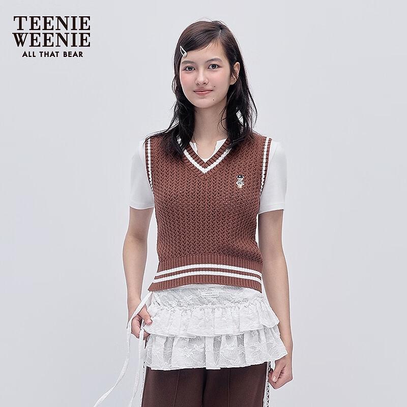 Teenie Weenie Women s Textured Stripe Color Block V-Neck Knitted Vest M