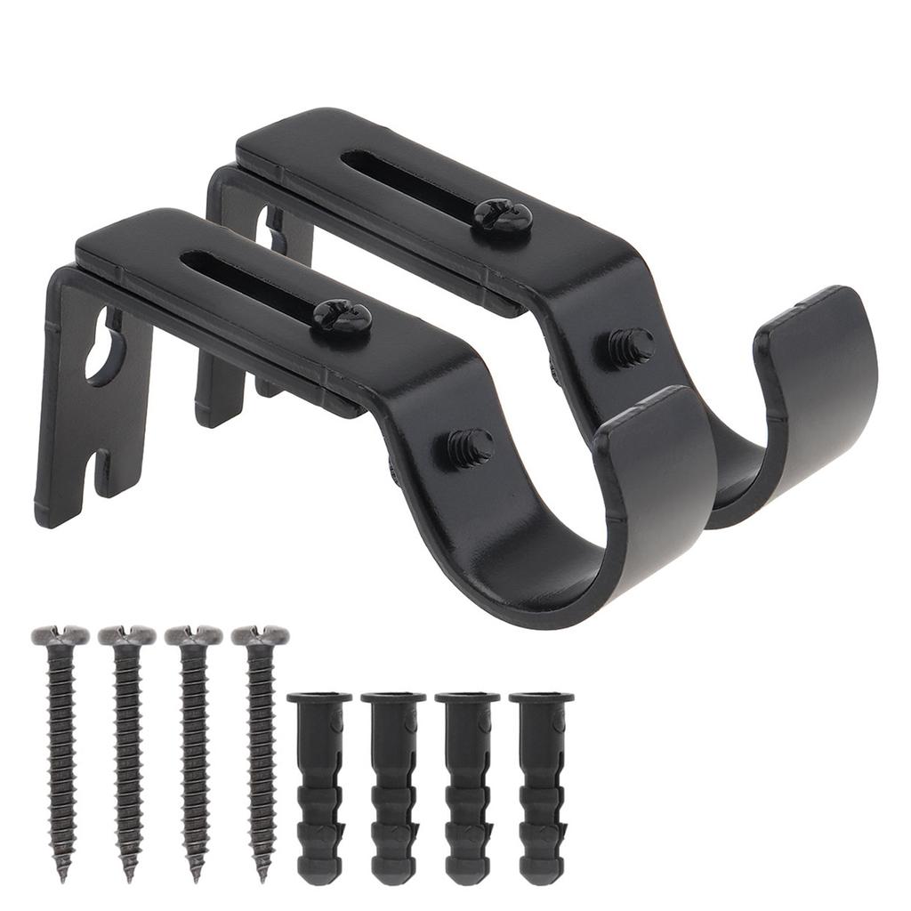 2 Pcs Adjustable Single Curtain Rod Brackets Holder Silver Brown Black for 1 Inch Curtain Rod