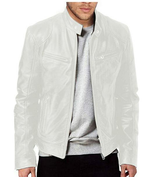 Men's European & American Stand-up Collar Punk Motorcycle Leather Jacket with Logo