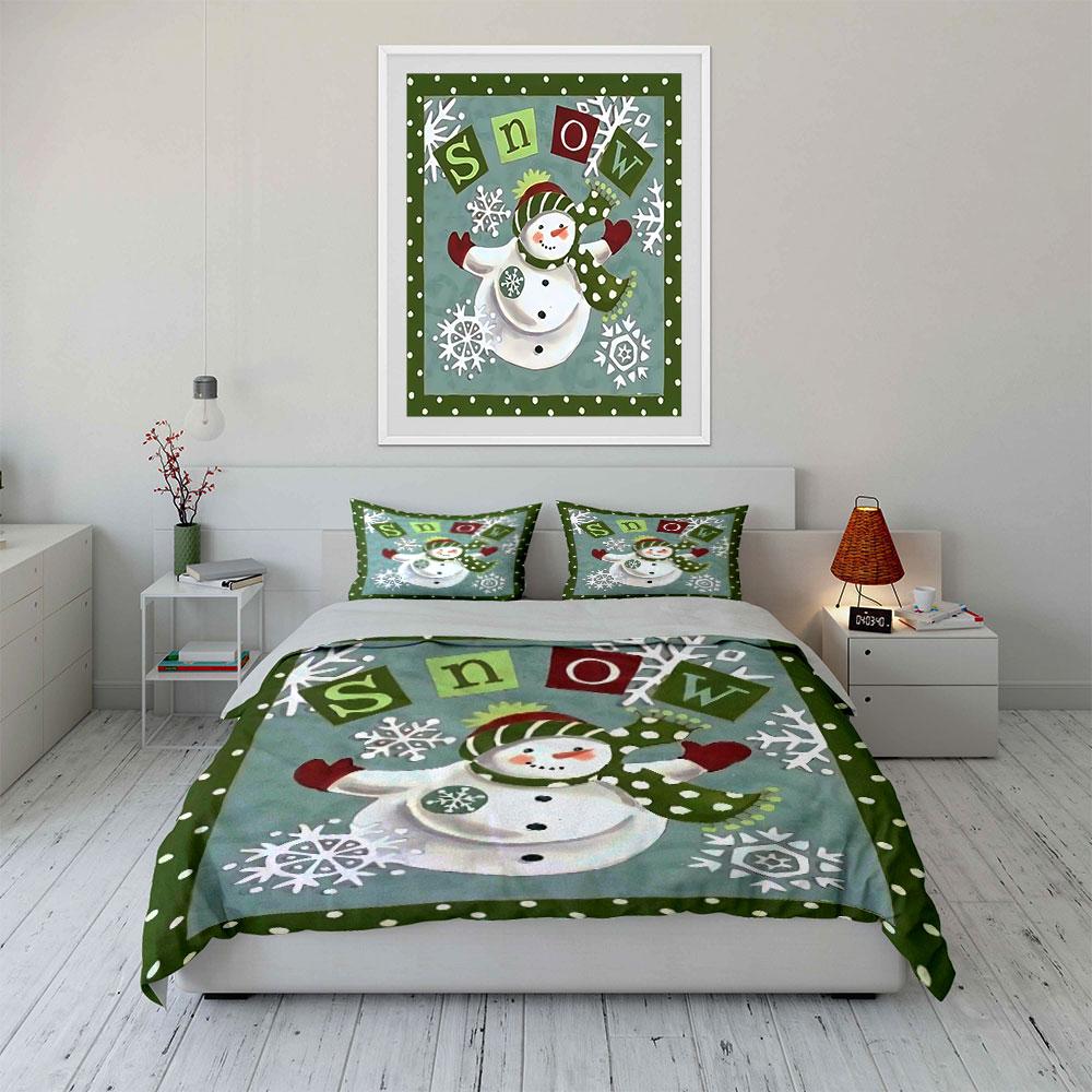 Snowman and Snowflakes Design Bedding Duvet Cover Set Duvet Cover Pillowcases  (1*Duvet Cover 2*Pillowcases, Without Duvet Insert)