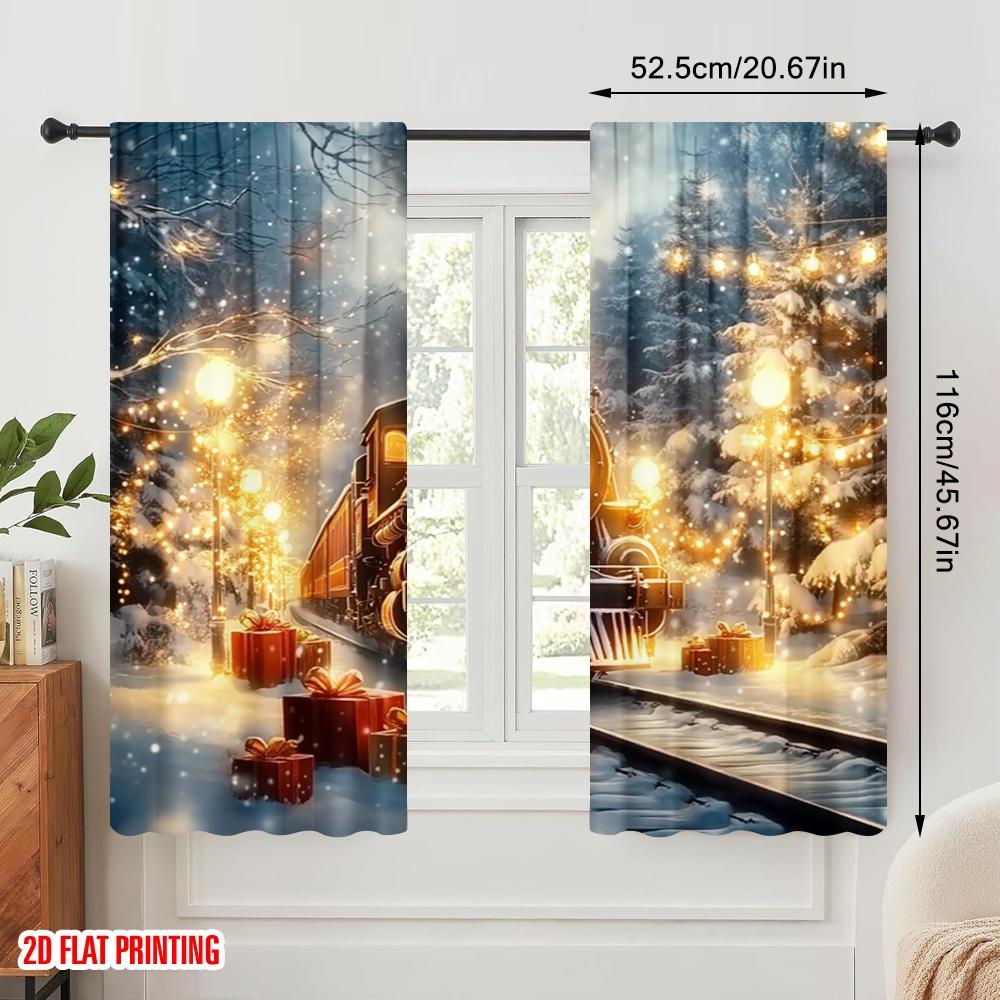 2pcs,2D Plane Printing Minimalist Curtains Christmas Train Festive Gifts (2) 100% Polyester (without Rod) Art Deco Festive
