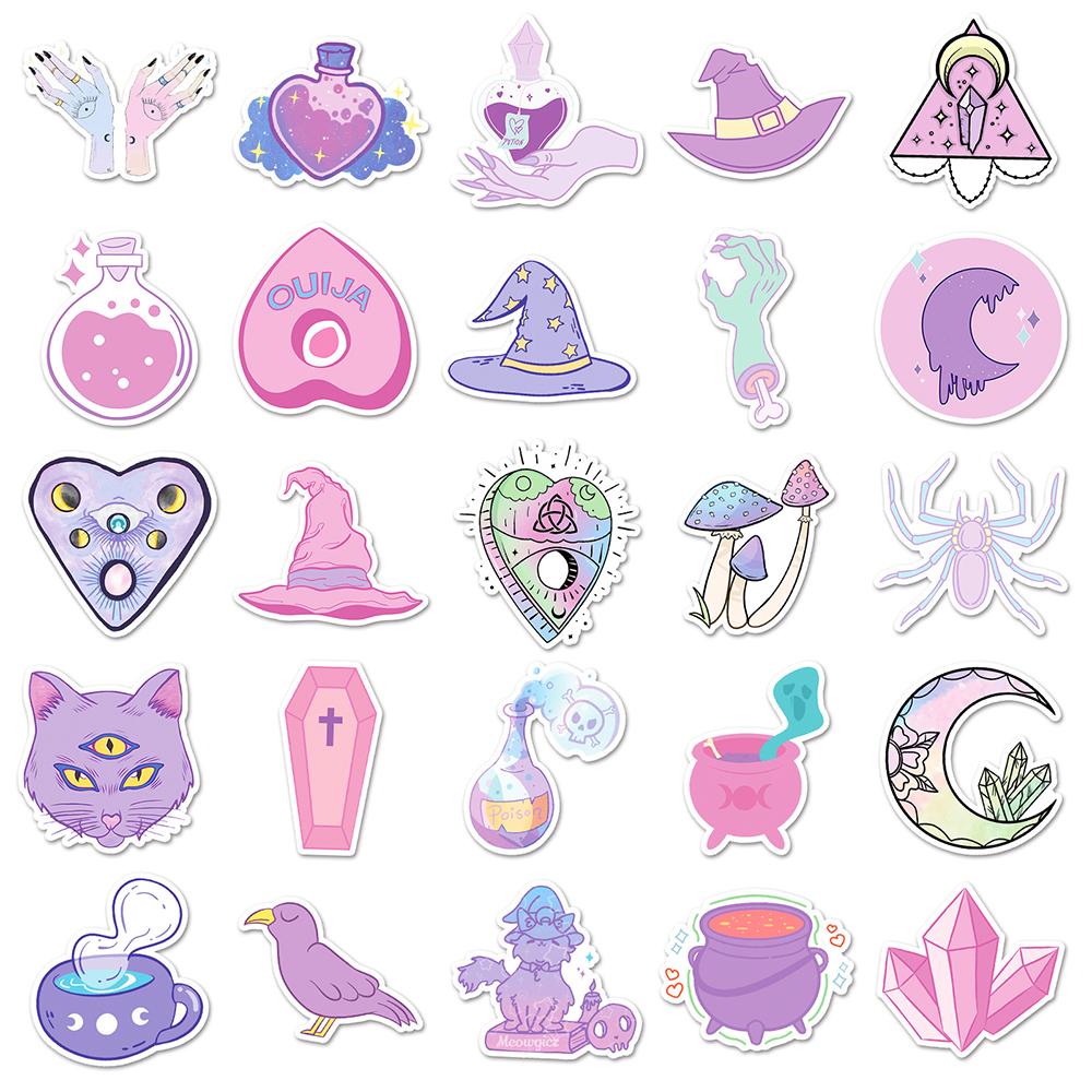 10/30/50pcs Cute Pink Magic Witch Graffiti Stickers Aesthetic Art Decals DIY Notebook Helmet Phone Goth Waterproof Sticker Decor