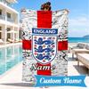 Custom Name Beach Towel England Heritage Crest Microfiber Beach Towel, Lightweight for Summer Travel, Swimming Pool Fan Birthday Gift