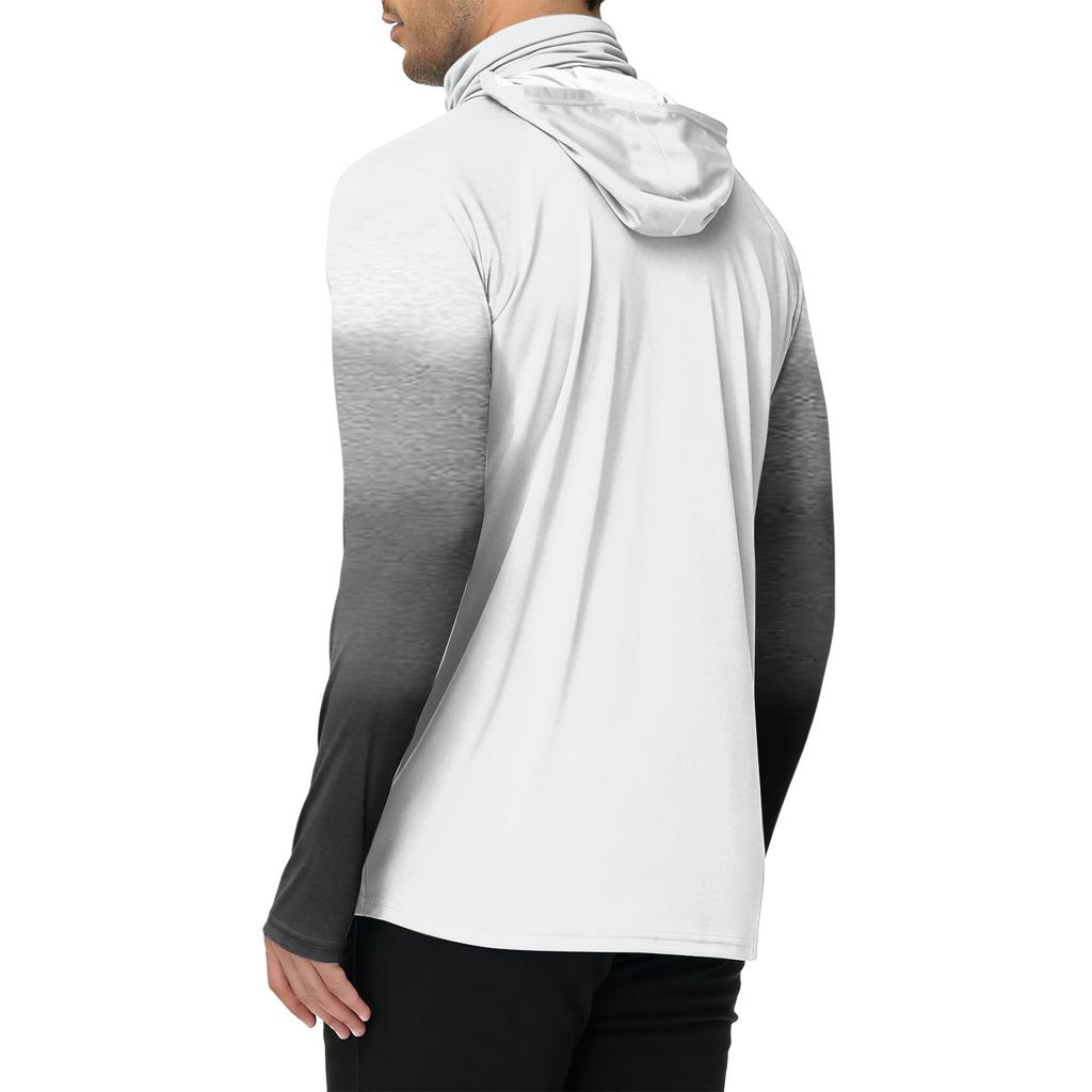 Men's Casual Outdoor Gradient Print Hooded Long Sleeve Sun Protection Shirt Lightweight Breathable UV Resistant Pullover Top