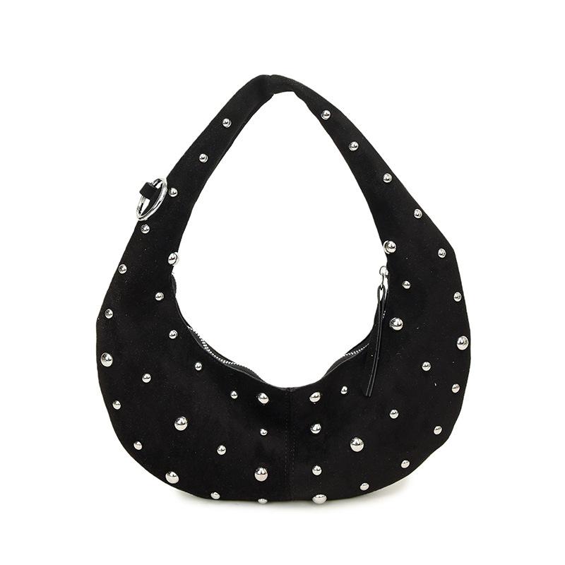 New niche underarm bag women's new fashionable versatile rivets half-moon single shoulder simple messenger women's bag