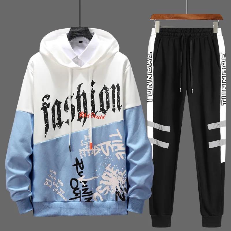 

WTEMPO Молодежный мужской спортивный костюм Весенний кампусный спортивный костюм с капюшоном Пуловеры Костюмы Повседневная свободная одежда M