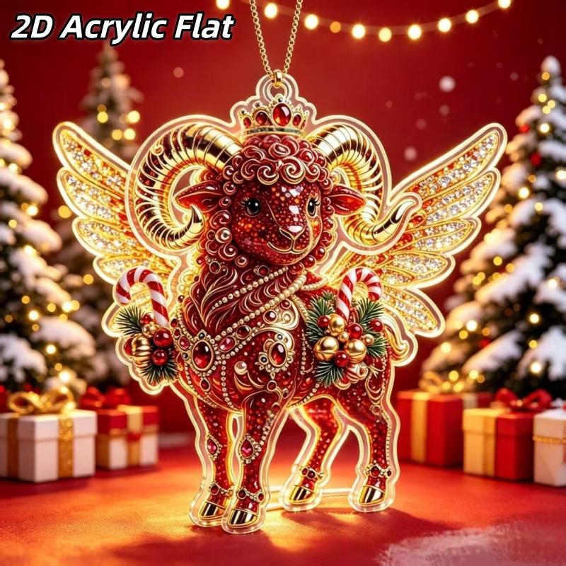 2D Acryl Sternzeichen Steinbock Weihnachtsbaum Anhänger Glücksbringendes Rot-Gold Design Für Rückspiegel Neujahr Hausdekoration