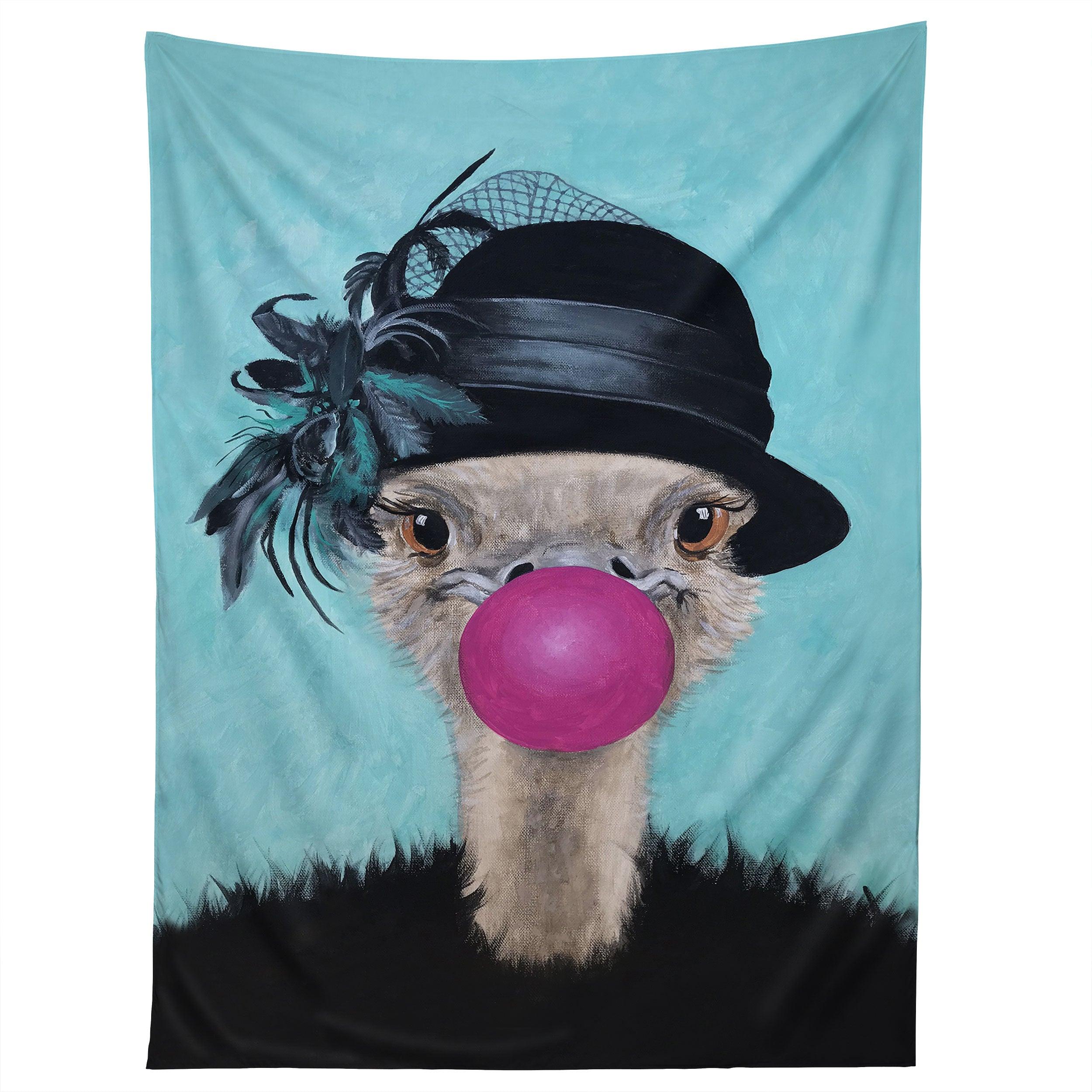 OSTRICH WITH BUBBLEGUM tapestry 75x100