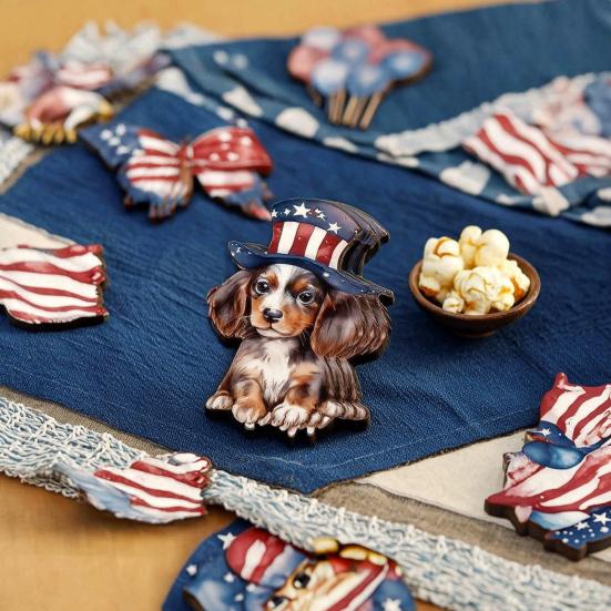 Holz-Ornamente zum 4. Juli, Vintage Patriotische Baumdekorationen, Rot Weiß Blau Rustikale Sterne Adler Flaggen Holzausschnitte Ornamente für den Unabhängigkeitstag
