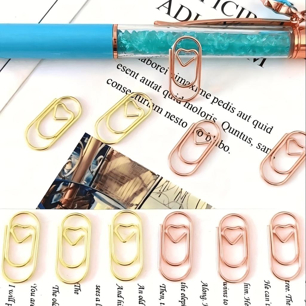 30Pcs Mini Heart Paper Clip - Gold Metal Office Supplies, Decorative Folder Clip,