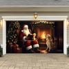 Père Noël avec Cheminée Bannière Festive pour Porte de Garage Décor Polyester Festif Extérieur Pas de Courant Requis