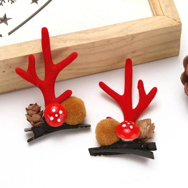 Christmas Antler Hair Clips Pendants Xmas Ornaments Merry Christmas Decor Gift for Girl Elk Hair AccessoriesHappy New Year