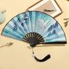 Chinese Double-Sided Folding Fan for Home, Decorative Art Hand Fan with Tassels for Parties, 9-Inch Size, Traditional Style