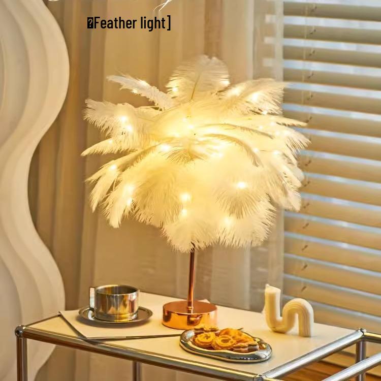 Feather Decoration Nordic Ins Style Bedside Lamp for Bedroom or Living Room - Modern Night Light