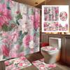 4-teiliges Duschvorhang-Set „Floral Romance Scene“ mit rutschfester Badematte, Toilettendeckelbezug, Kontur-Teppich & 12 Haken, Badezimmer-Dekoration