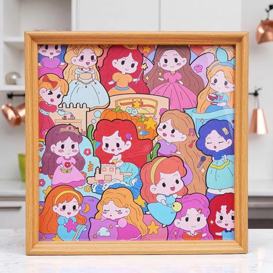 Holz Cartoon Mädchen Malpuzzle Set DIY Bemalbares Puzzle Rahmen mit Markern Kleber Heim Büro Schreibtisch Dekoration