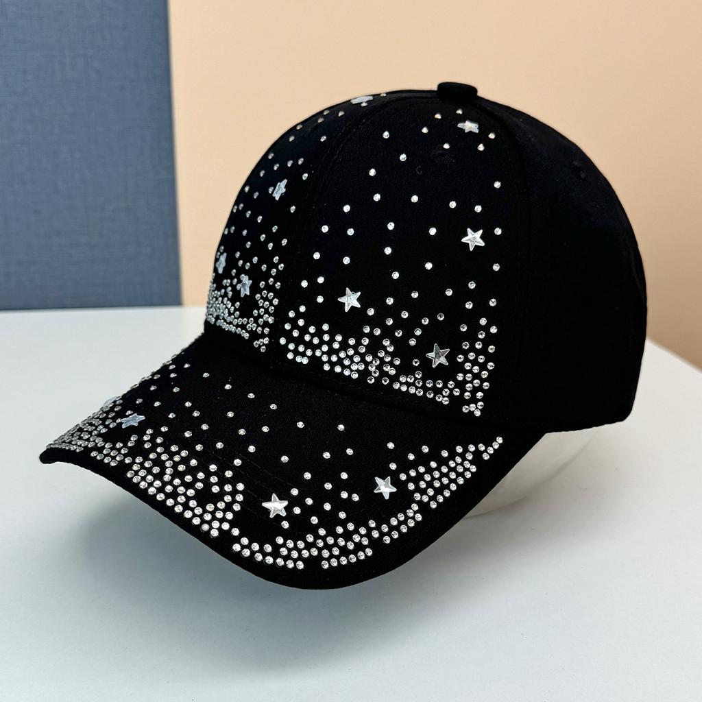 Spring and summer gypsy star rhinestone hat can be worn in all seasons, fashionable and simple baseball cap, female travel show face small cap