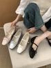 French flat Mary Jane single shoes women's shoes 2025 new spring and autumn Korean version silver evening shoes