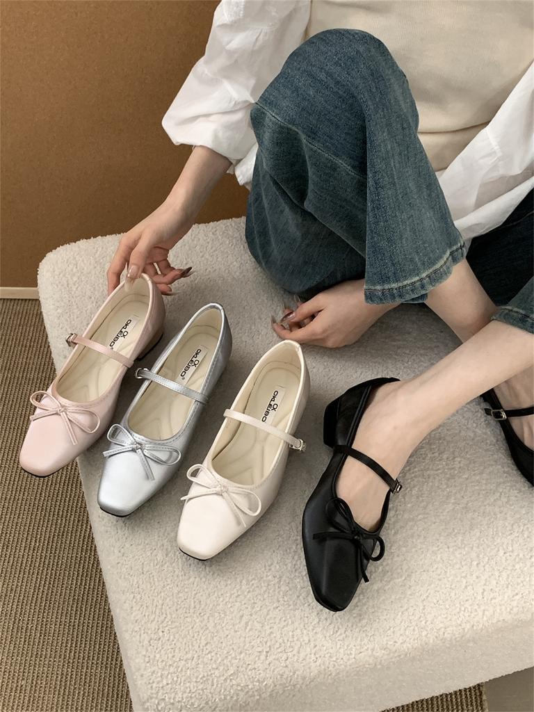 French flat Mary Jane single shoes women's shoes 2025 new spring and autumn Korean version silver evening shoes
