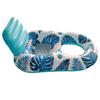 Tropical Leaf Pattern Inflatable Pool Float with Mesh Seat and Cup Holder, 140 X 95 Cm, Blue, Perfect for Pools, Beaches, and Water Play.