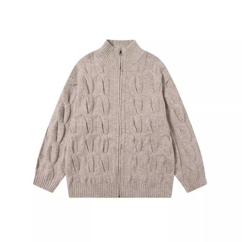 Unisex Vintage Half Turtleneck Cable Knit Cardigan Oversized Zip-Up Sweater Men Women Fall Winter