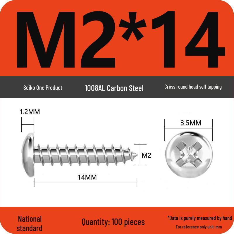 Galvanized Self-Tapping Screws, Round Head, White Zinc, PA Cross Pan, Pointed Tail M1.2-M4