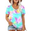 Sommer Mode Batik 3D Druck T-Shirt Damen Streetwear Lässige T-Shirts Y2k Oberteile Frau Harajuku V-Ausschnitt T-Shirts Übergroße Kleidung