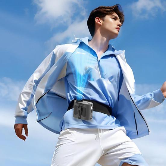 Waist Clip Cooling Fan with LED Light 5 Speed Adjustable 10000mAh Rechargeable Wearable Fan Multifunctional Portable Heatstroke Prevention Belt Fan