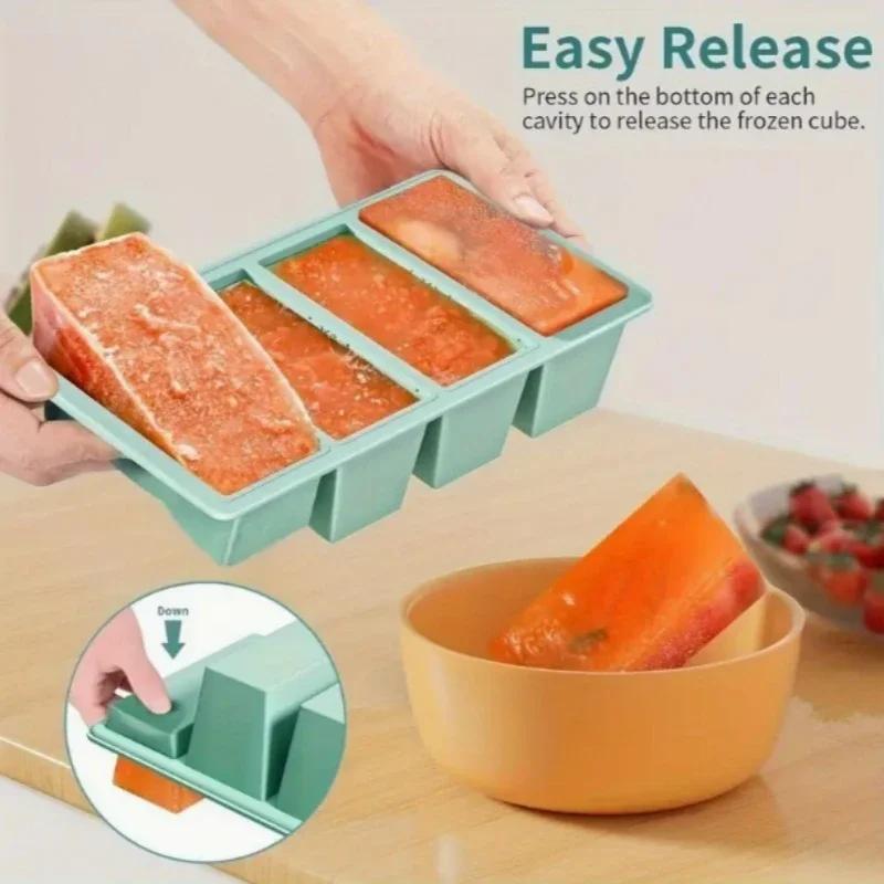 1PCS Giant Storage For Food Meal Sauce With Lid Silicone Freezer Trays Extra Large Soup Ice 4 Cubes Tray Food Freezing Molds