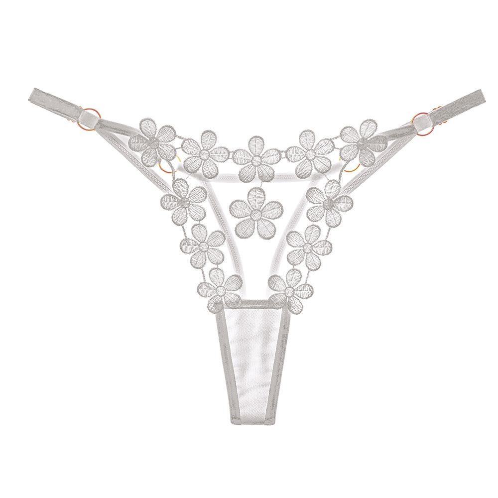 European Exquisite Butterfly Embroidered Thong Sweet Flower Perspective Lingerie Women Sexy Adjustable Briefs