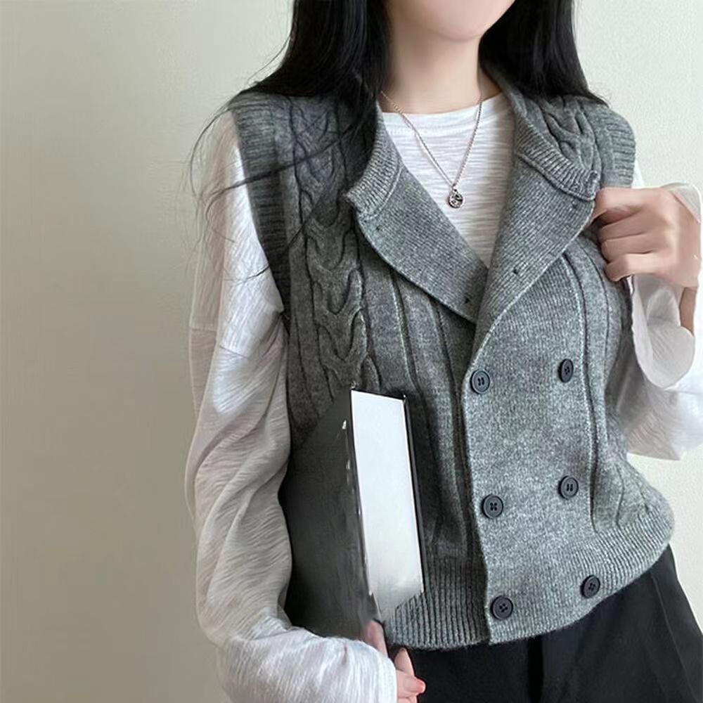 Korean Fashion Knitting Double Breasted Sweater Winter Retro Knit New Design Cardigan Women Aesthetic Casual Joker Sleeveless Vest